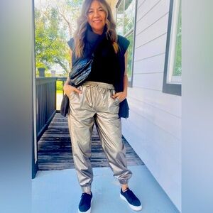 Faux Leather Brushed Gold Joggers